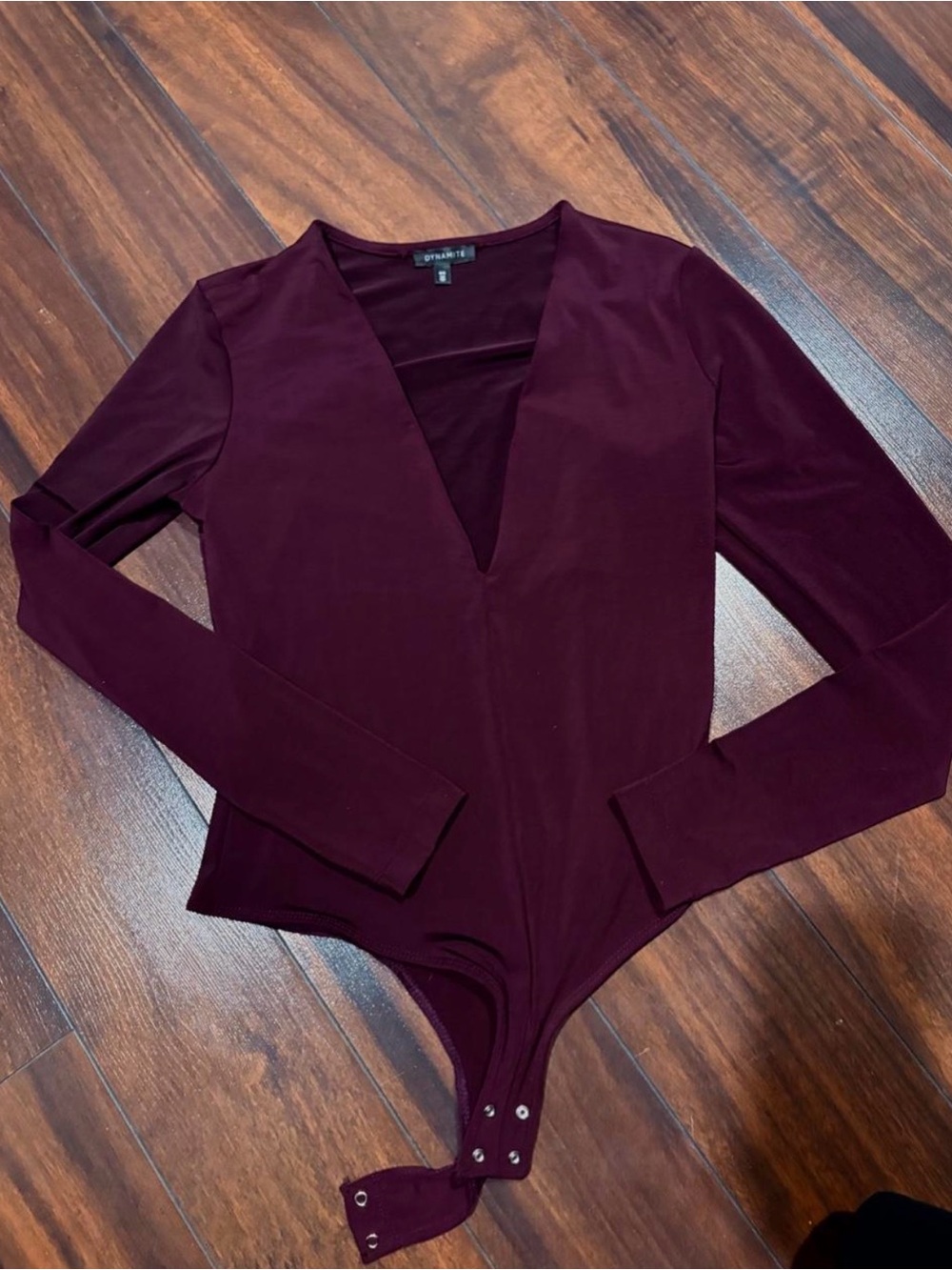 Dynamite Plum Long-Sleeve V-Neck Bodysuit